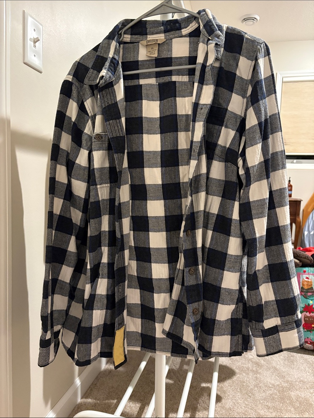 Duluth Trading Black & White Plaid Button-Up Flannel Shirt Size XL